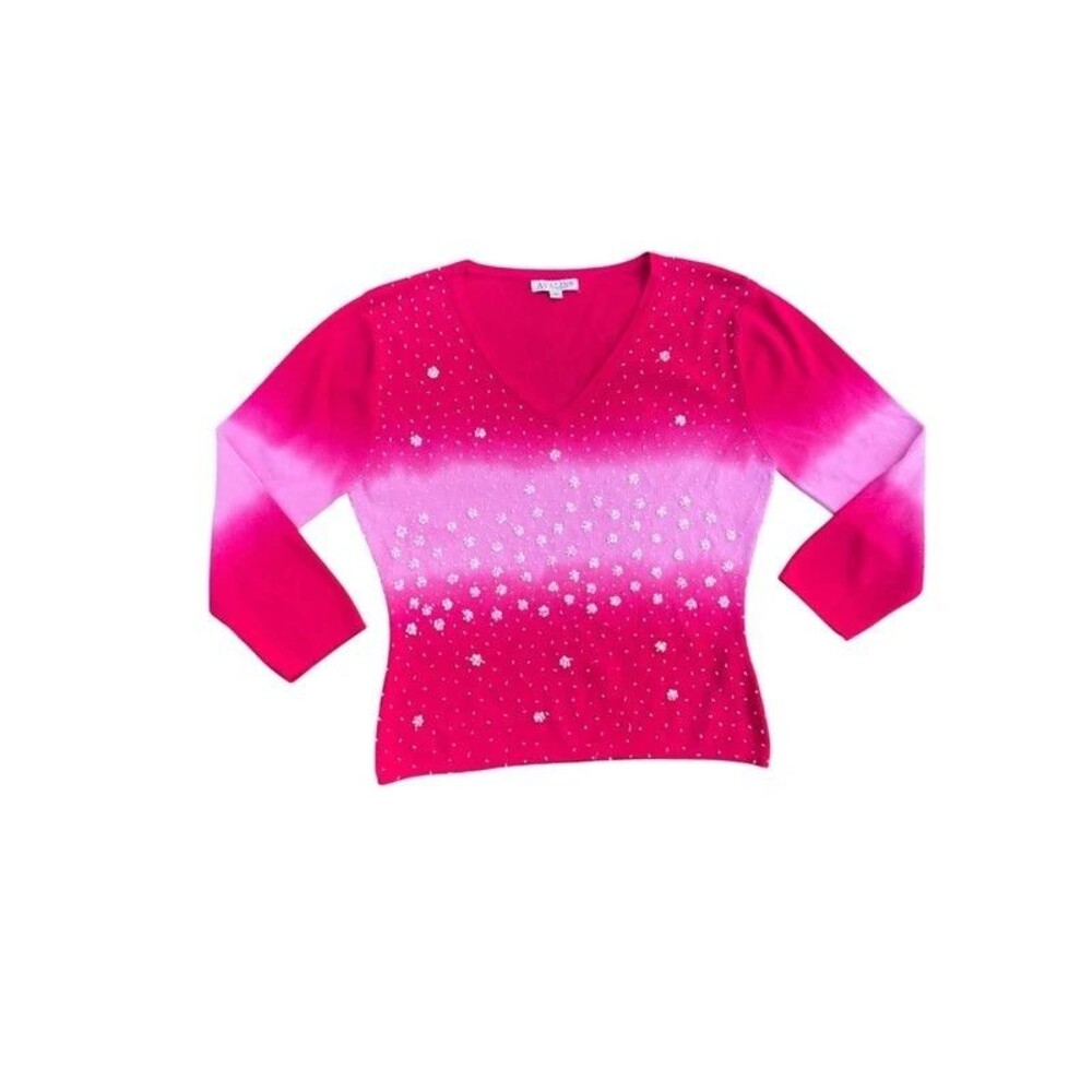 Y2K Coquette Mcbling Avalin Beaded Ombre Sequin Flower Knit Top - M